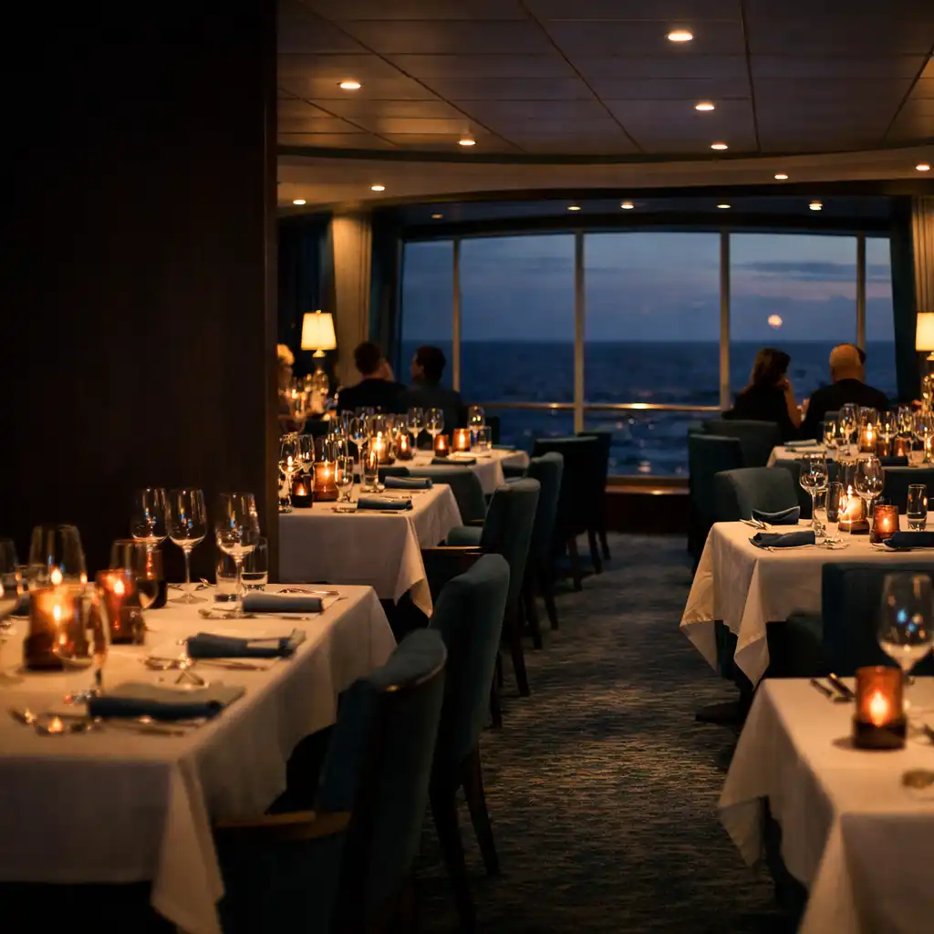 Elegancka restauracja na statku wycieczkowym wieczorem