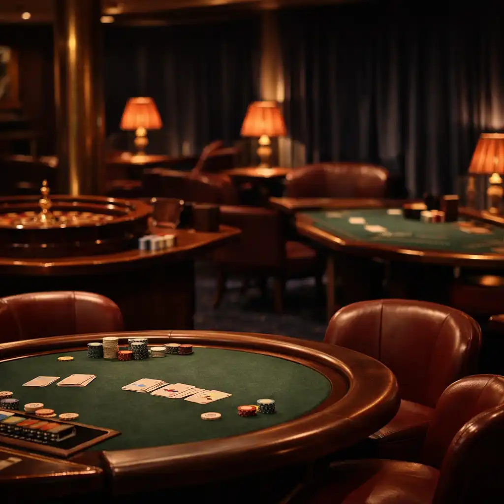 Eleganckie casino lounge na statku z stołem do pokera